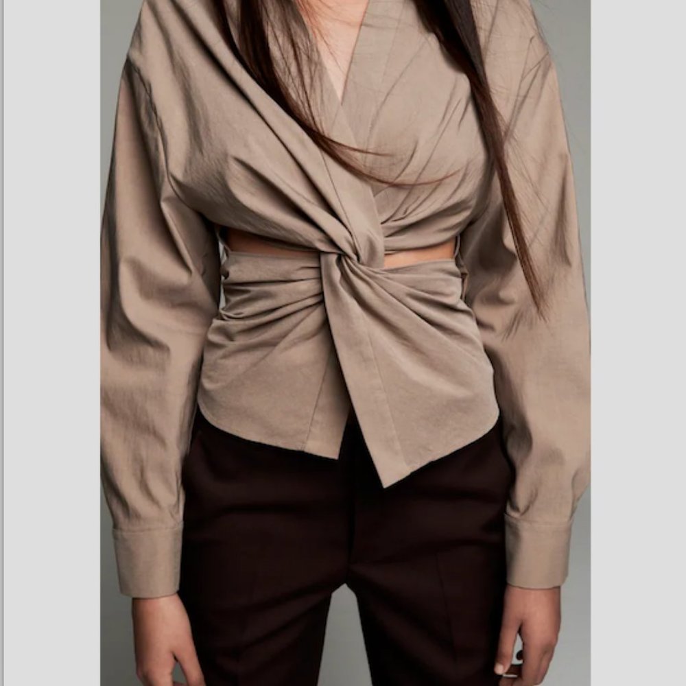 Zara Taupe/Brown Cut Out Shirt NWT - Picture 6 of 15